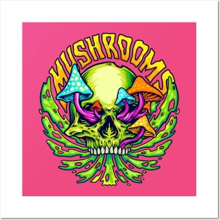 Skull Mushrooms Illustration Posters and Art